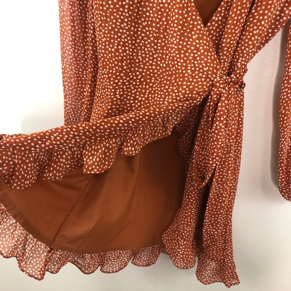 NWT Sugar lips Burnt orange white polka dot wrap dress size xs - Picture 9 of 14